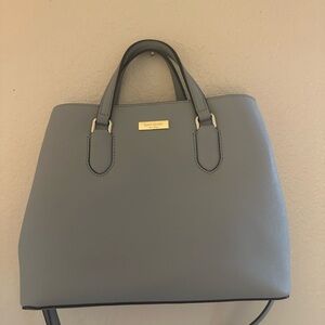 kate spade Gray Structured Saffiano Satchel with Gold Plate